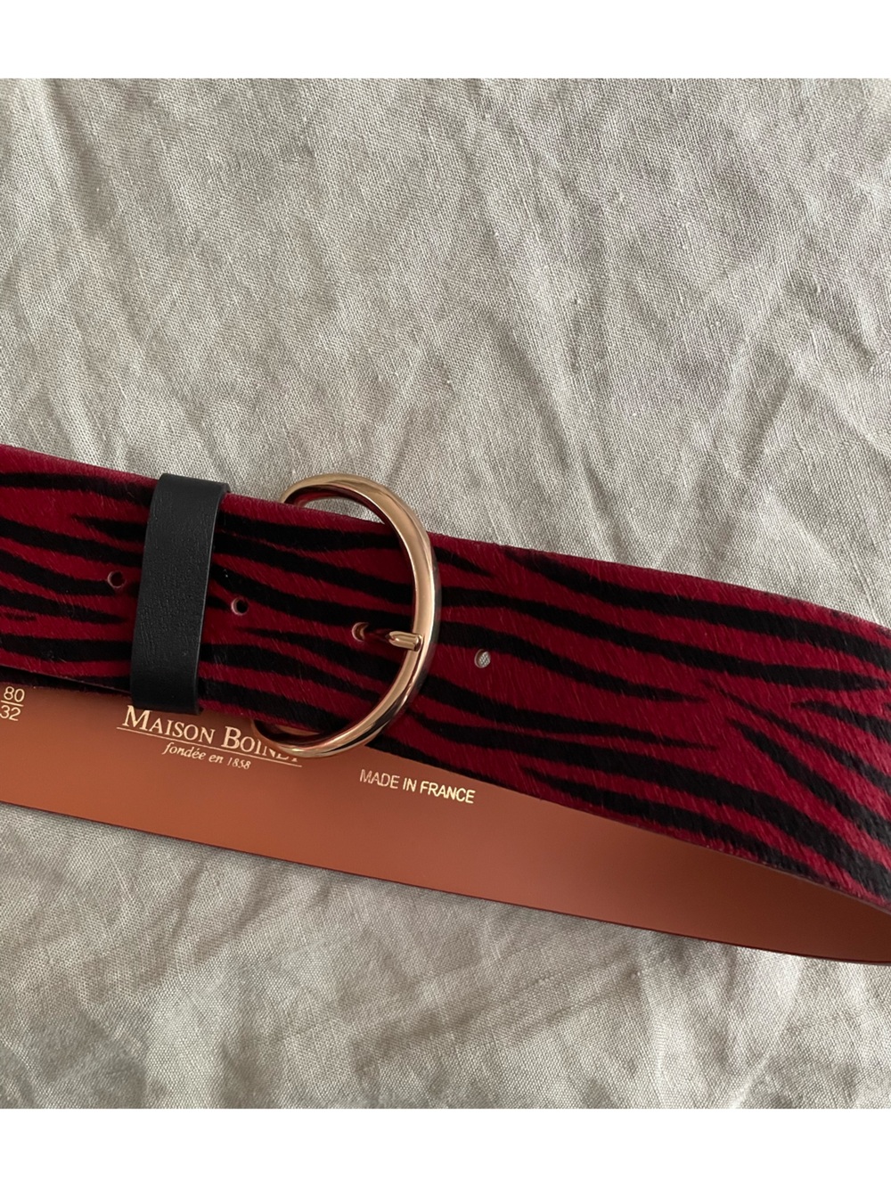 Maison boinet Red & Black Zebra Print Leather waist belt